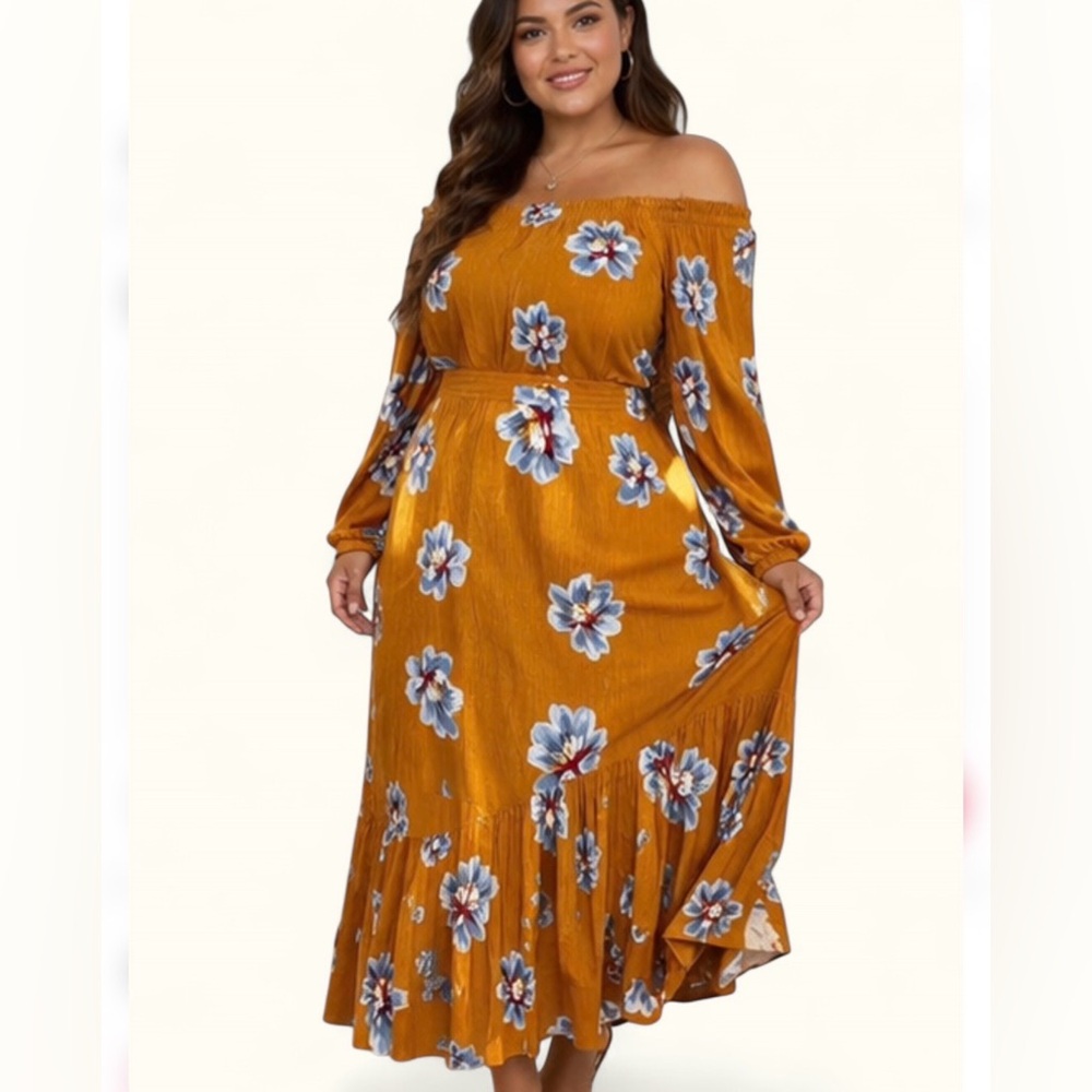 Old Navy Floral Off Shoulder Maxi Dress | Boho Smocked Ruffle Hem XL - Picture 5 of 5